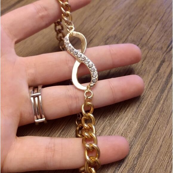 Infinity gold chain link bracelet with crystals - Picture 1 of 3